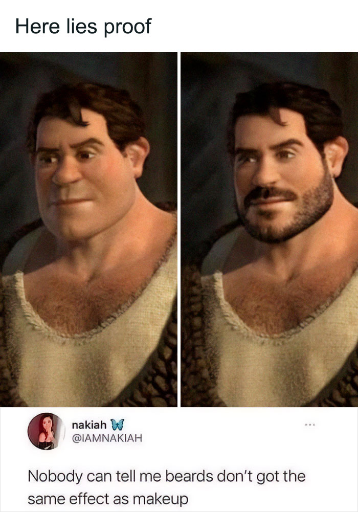 Before and after images of a bearded man illustrating humor in random memes that might make you laugh.