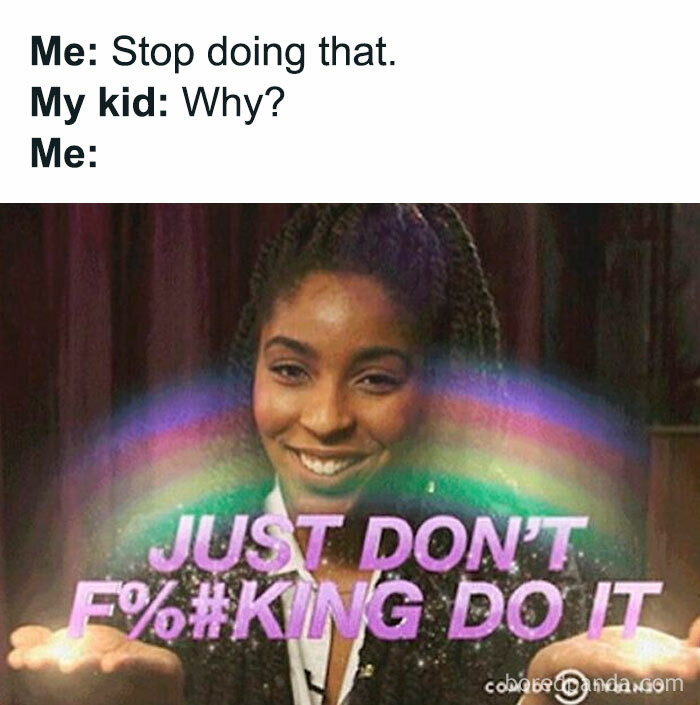 Parent sharing funny parenting memes with relatable humor about kids and discipline in a colorful and expressive image.