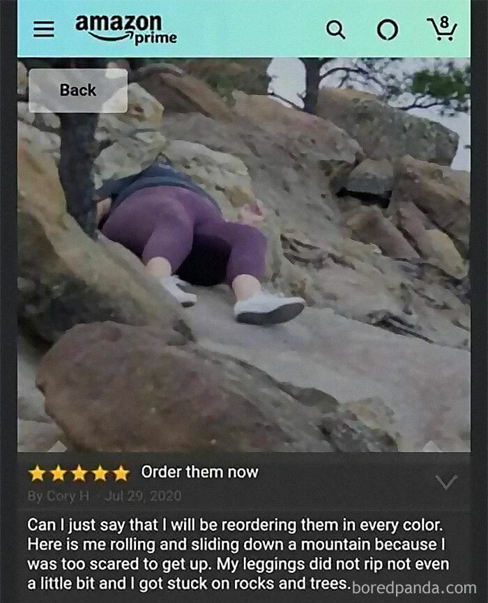 Person in purple leggings sliding down a rocky mountain in a relatable funny parenting meme shared on social media.
