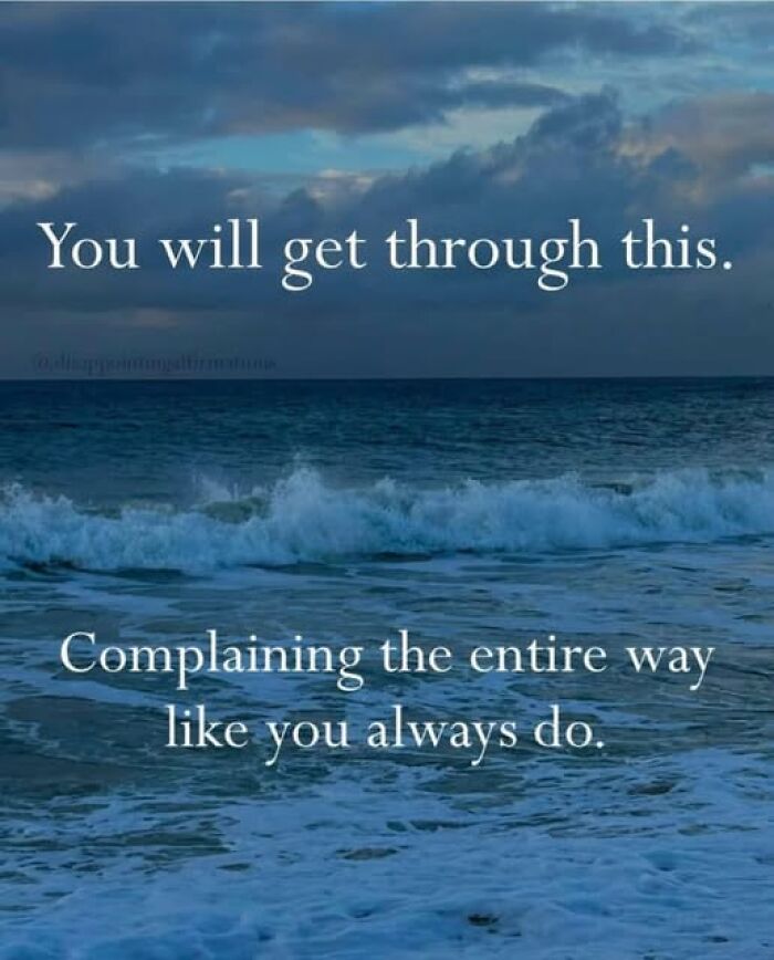 Ocean waves under a cloudy sky with text about getting through challenges, related to vegan memes balancing on offense.