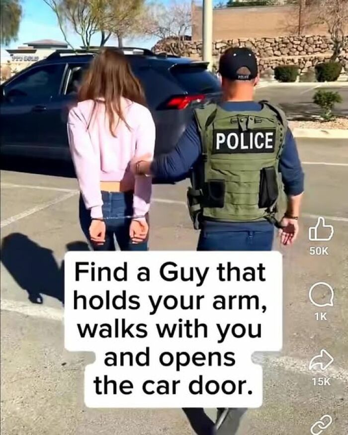 Woman in handcuffs being escorted by police officer, meme about relationships in vegan memes context.