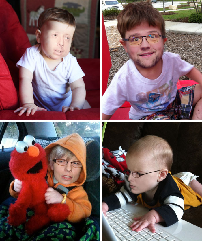 Four photos showing hilarious Photoshop skills with adult faces on children's bodies in various settings.