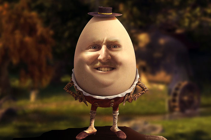 Surreal character with a human face on an egg-shaped body wearing vintage clothes, showcasing hilarious Photoshop skills.