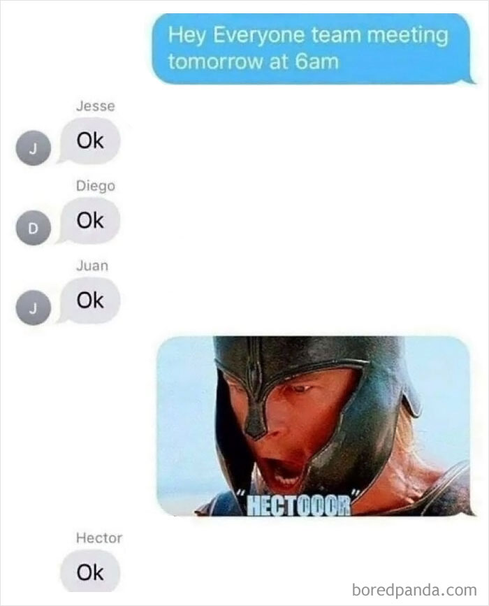 Group chat showing repetitive "Ok" replies and a funny chaotic meme from a movie with the keyword chaotic memes.