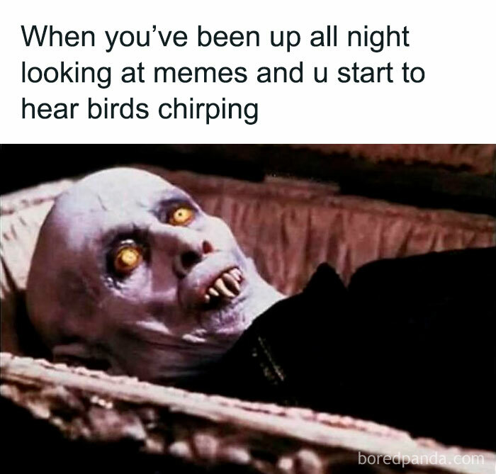 Tired person with glowing eyes lying awake in bed, relatable memes for days about avoiding responsibilities.