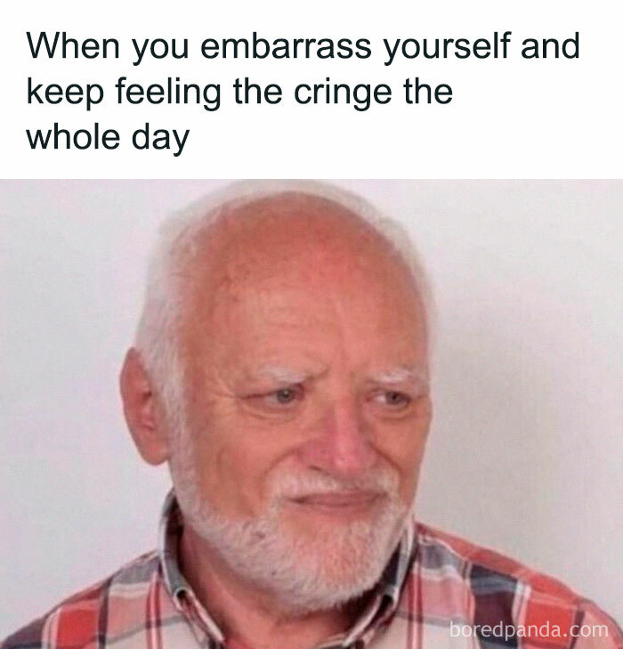 Older man in a plaid shirt showing a cringe expression representing random memes delivering hilarious nonsense feelings.