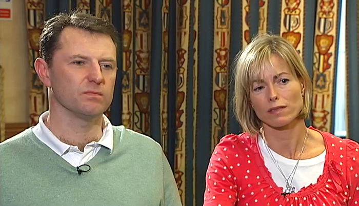 Couple sitting indoors with serious expressions during an interview about Madeleine McCann and German police request.
