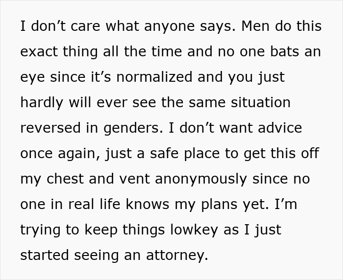 Text excerpt showing a mom feeling tired of her cheating husband and unwanted child, planning to run away from it all.