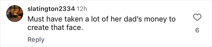 Instagram comment from user slatington2334 expressing a critical opinion about Kelly Osbourne's appearance transformation.