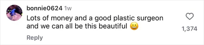 Screenshot of an Instagram comment discussing plastic surgery in relation to Kelly Osbourne's transformation and Ozempic rumors.