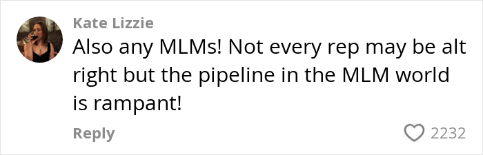 Comment by a woman warning about the dangers of alt-right rabbit holes for women in online MLM discussions.