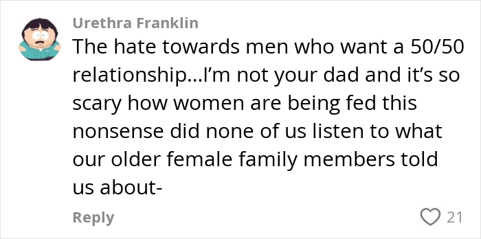 Comment on social media post discussing dangerous alt-right rabbit holes for women and effects on gender relationships.