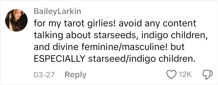Social media post warning women about dangerous alt-right rabbit holes involving starseeds and indigo children content.