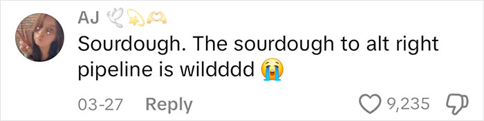 Screenshot of a social media comment discussing the alt right pipeline and its dangers for women with an emotional emoji.