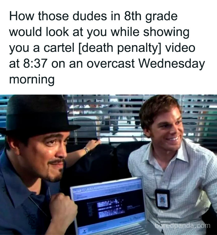 Two men smiling and showing a laptop screen in a humorous and relatable meme from a funny Instagram account.