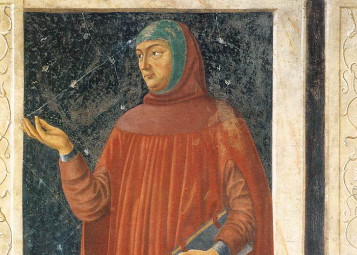 Medieval figure in red robe holding a book, representing historical events people can’t stop researching about the past.