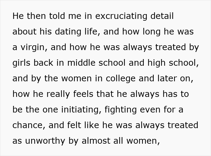 Text excerpt about a man sharing his dating life struggles and feeling unworthy, related to woman's husband leaves her.