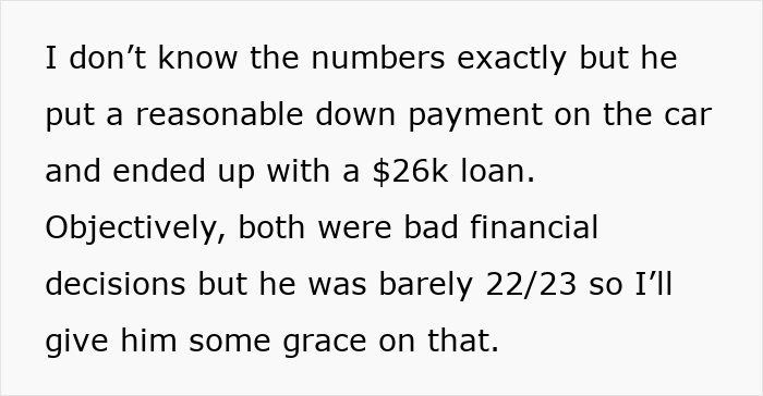 Text discussing a woman seeking advice on talking sense into her husband about an irresponsible manly purchase.