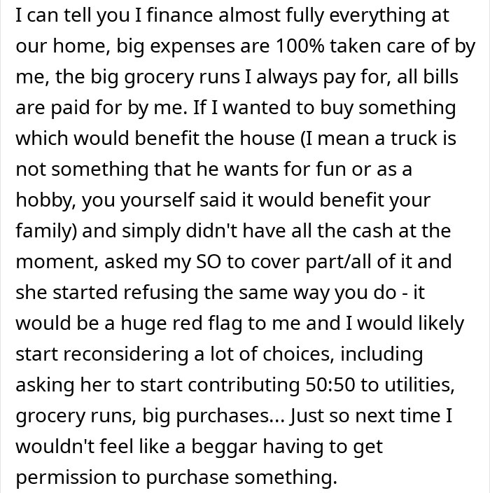 Text message discussing managing household finances and concerns about a husband&rsquo;s planned irresponsible manly purchase.