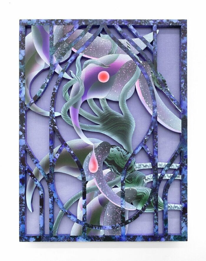 Abstract glowing garden artwork with organic shapes and vibrant colors in a parallel universe-inspired style by Mevlana Lipp.