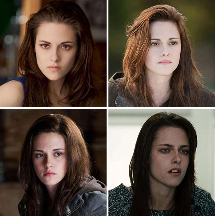 Collage of close-up shots showing questionable movie details of a female character with varying expressions in different scenes.