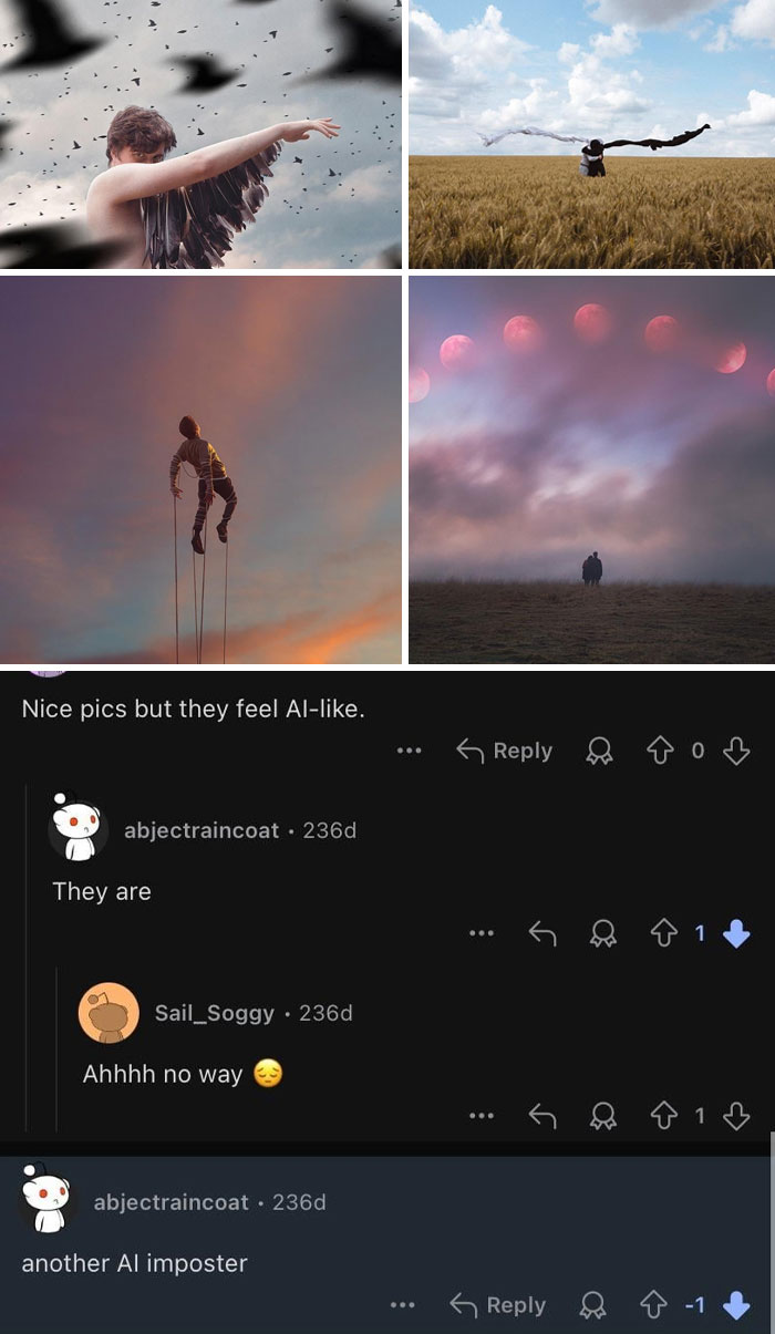 Collage of surreal photos showing people in unusual settings, illustrating mildly infuriated reactions that ruined their mood.