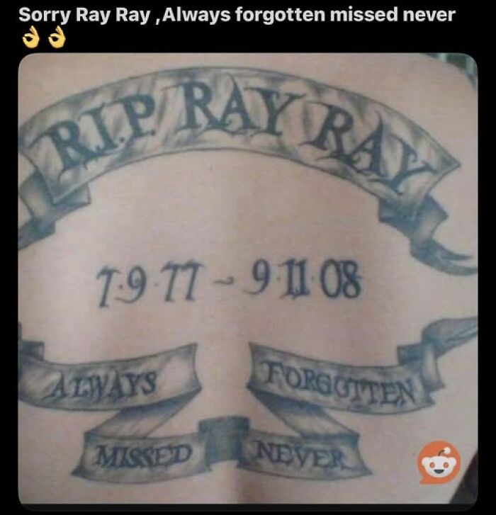 Tattoo with a permanent mistake showing incorrect date numbers in a memorial design, illustrating inked fails meant to look cool.
