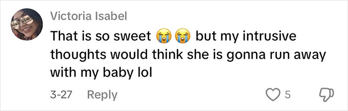 Screenshot of a social media comment reacting emotionally to a viral story about a Japanese waitress helping a traveling mom and dad.