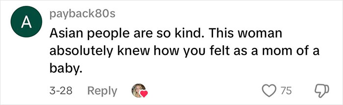 Comment highlighting kindness of a Japanese waitress helping a traveling mom and dad, sparking internet buzz.