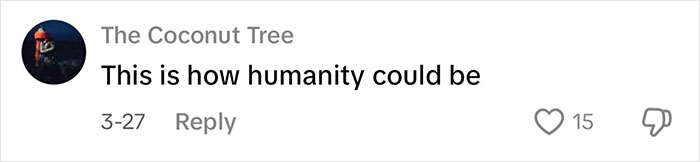 Comment on social media saying this is how humanity could be, showing positive interaction related to viral Japanese waitress story.