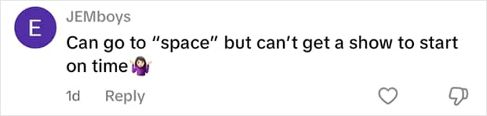 Comment by JEMboys referencing delays in Katy Perry’s world tour, mentioning space and show timing frustrations. Comment by JEMboys referencing delays in Katy Perry’s world tour, mentioning space and show timing frustrations.