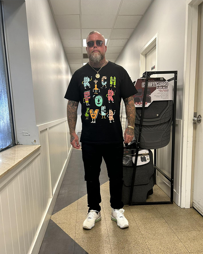Man with tattoos wearing sunglasses and a colorful shirt, representing a lottery winner recently arrested. Man with tattoos wearing sunglasses and a colorful shirt, representing a lottery winner recently arrested.