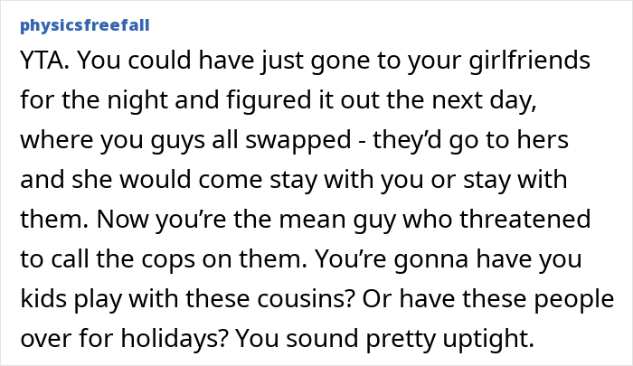 Comment from physicsfreefall on a forum discussing a chaotic home situation after a work trip, expressing frustration and advice. Comment from physicsfreefall on a forum discussing a chaotic home situation after a work trip, expressing frustration and advice.