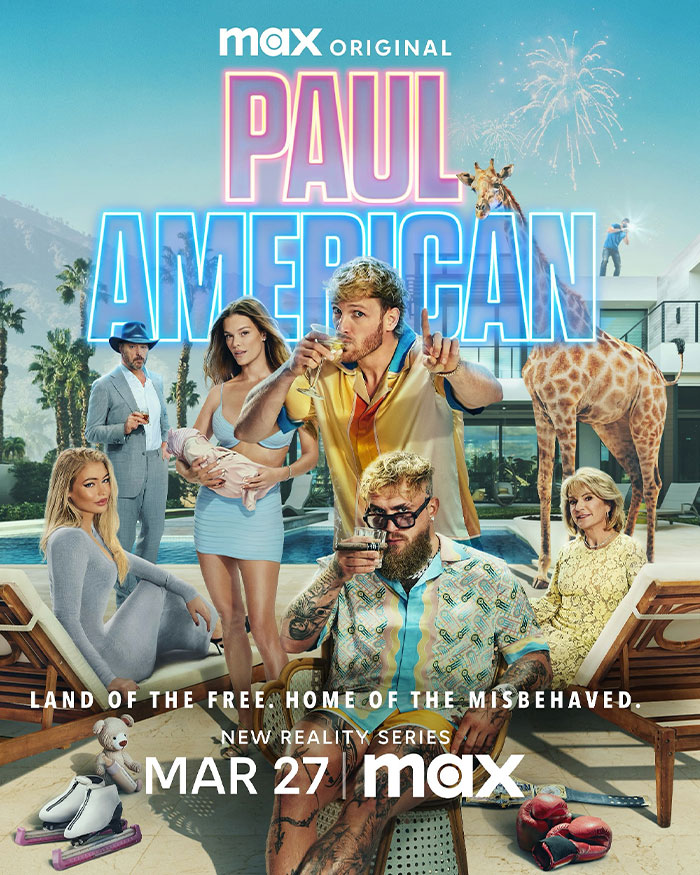 Promotional poster featuring Logan Paul and others by poolside highlighting Logan Paul net worth after Prime.