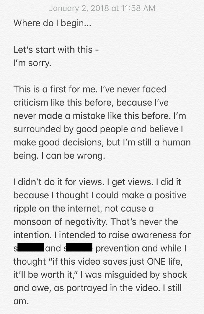 Handwritten apology text about facing criticism, linked to Logan Paul net worth after prime and public response.
