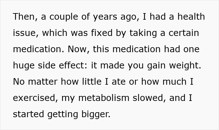 Text about a woman's experience losing her pretty privilege after a health issue caused weight gain and slowed metabolism.