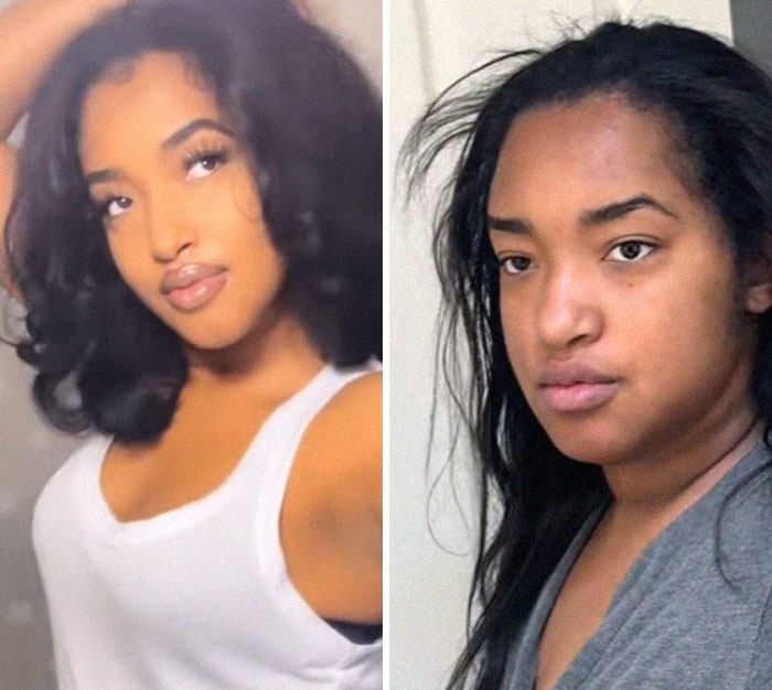 Before and after photos of a mom showing changes in appearance after giving birth and losing her spark.