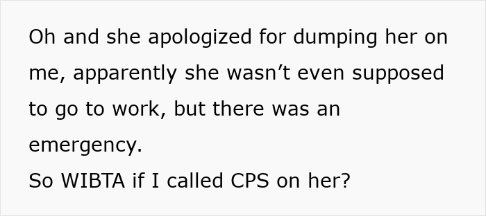 Text excerpt discussing a woman abandoning her child with a stranger roommate due to a claimed work emergency.