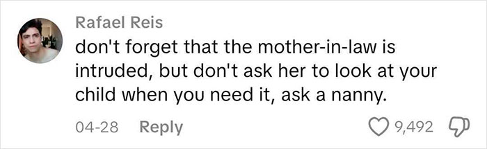 Screenshot of a social media comment discussing a mother-in-law's role during a baby's gender reveal event.