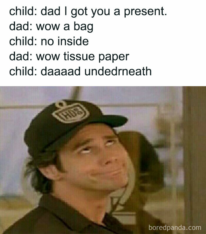 Man wearing a black cap making a humorous face, paired with a wholesome meme text about an unexpected present.