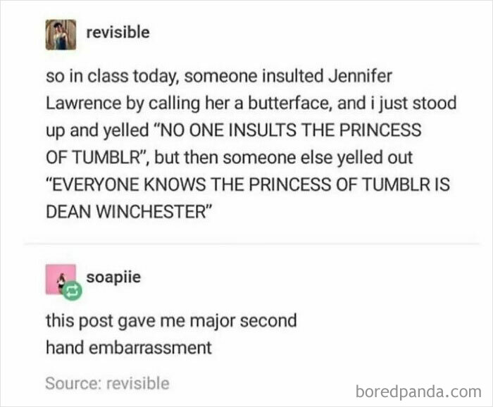 Text post showing a hilariously obvious lie about Tumblr’s princess causing major secondhand embarrassment.
