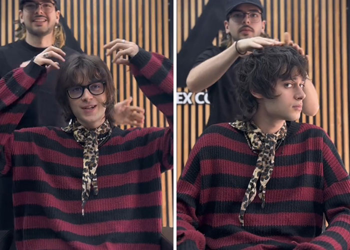 Before and after hair transformation of a young man by Romanian barber showcasing amazing hair styling skills.