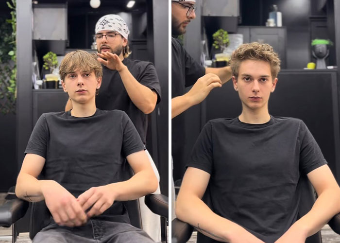 Young man getting a stylish haircut by a Romanian barber, showcasing one of the amazing hair transformations.
