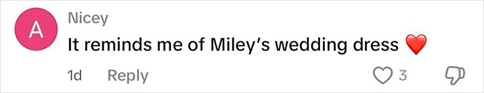 Comment mentioning Miley Cyrus's wedding dress with a red heart emoji, referencing fans calling out Demi Lovato.