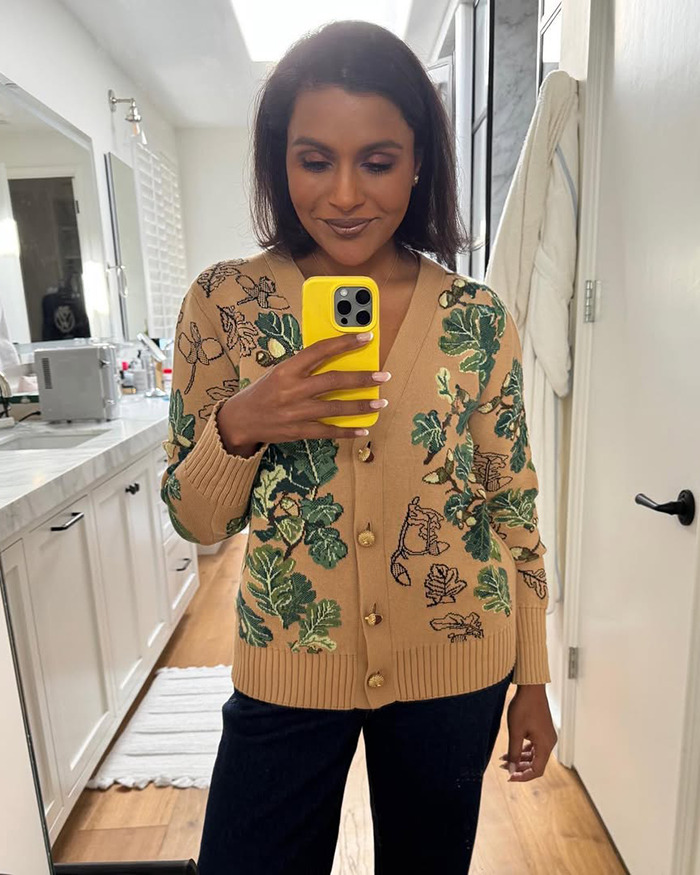 Mindy Kaling taking a mirror selfie showing off slim figure in a floral cardigan amid Ozempic rumors. Mindy Kaling taking a mirror selfie showing off slim figure in a floral cardigan amid Ozempic rumors.
