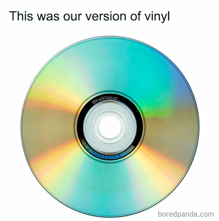 CD with text above saying this was our version of vinyl, illustrating nostalgia taken too far in rose tinted tolerance posts online