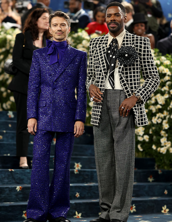 Two men posing at Met Gala 2025 wearing bold, stylish suits as red carpet looks start breaking the internet.