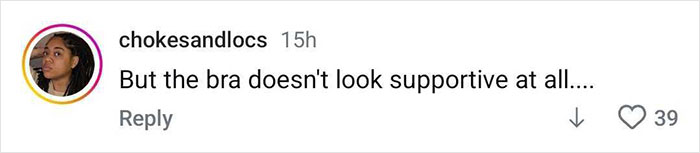 Comment on social media criticizing bra support, related to Lizzo showing off body after weight loss goal. Comment on social media criticizing bra support, related to Lizzo showing off body after weight loss goal.