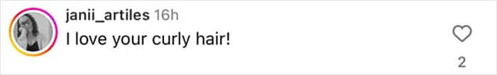 Comment on Instagram stating love for curly hair, referring to Nicole Kidman revealing her natural hair after wig fail at Cannes.