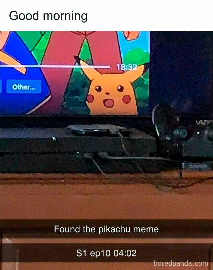 Pikachu meme on TV screen with gaming controller below, representing nostalgia 4 millennials from the 80s, 90s, and 00s.